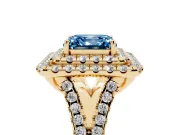 Asscher Cut Halo Split Shank Engagement Ring Setting for a Fancy Blue Lab-Grown Diamond | Pavé Strands | Yellow Gold