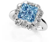 Princess Cut Graduated Milgrain Halo Engagement Ring Setting for a Fancy Blue Lab-Grown Diamond | Sterling Silver