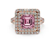 Asscher Cut Halo Split Shank Engagement Ring Setting for a Fancy Pink Lab-Grown Diamond | Pavé Strands | Rose Gold