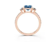 Asscher Cut Three Stone Engagement Ring Setting for a Fancy Blue Lab-Grown Diamond | Pave Shoulders | Rose Gold