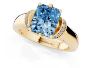 Radiant Cut Pavé Collar Engagement Ring Setting for a Fancy Blue Lab-Grown Diamond | Yellow Gold