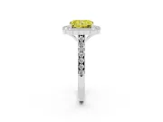 Fancy Yellow Radiant Cut Diamond Milgrain Floral Halo Engagement Ring Set in Platinum with Pavé Band