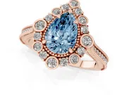 Fancy Blue Pear Cut Diamond Halo Milgrain Pavé Ring Set in Rose gold with Prong Setting
