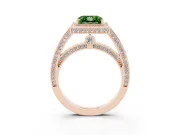 Fancy Green Princess Cut Diamond Halo Pavé Split Shank Ring Set in Rose gold with Prong Setting