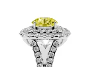 Round Halo Split Shank Engagement Ring Setting for a Fancy Yellow Lab-Grown Diamond | Pavé Strands | Sterling Silver