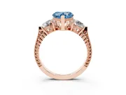 Fancy Blue Heart Cut Diamond Three-Stone Ring Set in Rose gold with Milgrain Band