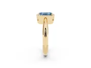 Fancy Blue Emerald Cut Diamond Halo Engagement Ring Set in Yellow gold with Plain Split Shank and Prong Setting