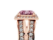 Asscher Cut Halo Engagement Ring Setting for a Fancy Pink Lab-Grown Diamond | Two-Row Pave Split Shank | Rose Gold