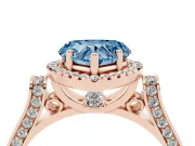 Heart-Shaped Halo Engagement Ring Setting for a Fancy Blue Lab-Grown Diamond | Pointed Pave Shoulders | Rose Gold