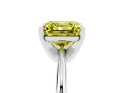 Fancy Yellow Asscher Cut Diamond Solitaire Ring Set in Silver with Prong Setting on a Plain Round Band
