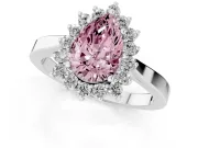 Fancy Pink Pear Cut Diamond Halo Ring Set in White gold with Round Halo and Smooth Solitaire Band