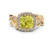 Cushion Cut Leaf Halo Engagement Ring Setting for a Fancy Yellow Lab-Grown Diamond | Yellow Gold