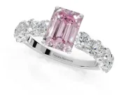 Emerald Cut Side Stone Engagement Ring Setting for a Fancy Pink Lab-Grown Diamond | Scalloped Prong Accents | White Gold