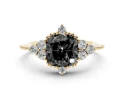 Cushion Cut Vintage Cluster Engagement Ring Setting for a Black Center | Beaded Edges | Yellow Gold
