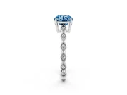 Fancy Blue Round Cut Diamond Solitaire Ring Set in White gold with Infinity Twist Pavé Band