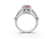 Fancy Pink Heart Cut Diamond Vintage-Inspired Milgrain Ring Set in Silver with Accent Split Shank