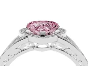 Fancy Pink Heart Cut Diamond Halo Ring Set in Silver with Accent Split Shank and Prong Setting