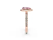 Fancy Pink Pear Cut Diamond Halo Ring Set in Rose gold with Bezel Frame and Pavé Band