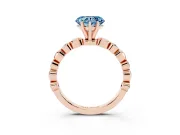 Fancy Blue Heart Cut Diamond Solitaire Ring Set in Rose gold with Bezel-Set Accents on Beaded Band and Prong Setting