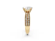 Oval Cut Diamond Solitaire Ring Set in Yellow gold with Milgrain Double Row Round Pavé Band