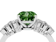 Cushion Cut Side Stone Engagement Ring Setting for a Fancy Green Lab-Grown Diamond | Shoulder Clusters | Sterling Silver