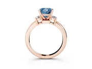Fancy Blue Three-Stone Princess Cut Diamond Ring Set in Rose gold with Prong Setting and Plain Band