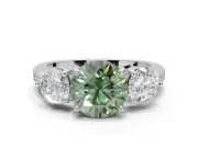 Round Three Stone Engagement Ring Setting for a Fancy Green Lab-Grown Diamond | Tapered Pave Band | White Gold