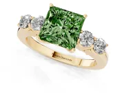 Princess Cut 5 Stone Engagement Ring Setting for a Fancy Green Lab-Grown Diamond | Yellow Gold