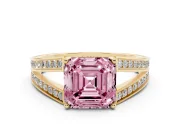 Asscher Cut Split Shank Pavé Engagement Ring Setting for a Fancy Pink Lab-Grown Diamond | Yellow Gold