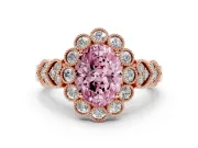 Oval Scalloped Halo Engagement Ring Setting for a Fancy Pink Lab-Grown Diamond | Heart Pavé Band | Rose Gold