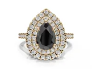 Fancy Black Pear-Shaped Lab-Grown Diamond Double Halo Statement Ring Set in Yellow Gold with Pavé Band