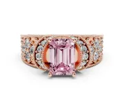 Emerald Cut Vintage Pave Engagement Ring Setting for a Fancy Pink Lab-Grown Diamond | Milgrain Edges | Rose Gold