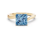 Princess Cut Bypass Solitaire Engagement Ring Setting for a Fancy Blue Lab-Grown Diamond | Yellow Gold