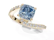 Cushion Cut Bypass Pavé Engagement Ring Setting for a Fancy Blue Lab-Grown Diamond | Yellow Gold