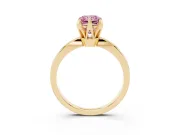 Fancy Pink Radiant Cut Diamond Solitaire Engagement Ring Set in Yellow gold with Slim Tapered Solitaire Band