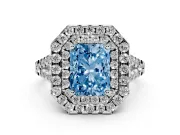 Radiant Cut Halo Split Shank Engagement Ring Setting for a Fancy Blue Lab-Grown Diamond | Sterling Silver