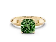 Fancy Green Cushion Cut Diamond Solitaire Engagement Ring Set in Yellow gold with Flat Band and Prong Setting