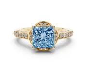 Princess Cut Floral Pavé Engagement Ring Setting for a Fancy Blue Lab-Grown Diamond | Yellow Gold