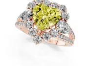 Heart-Shaped Scalloped Halo Engagement Ring Setting for a Fancy Yellow Lab-Grown Diamond | Pear Side Stones | Rose Gold