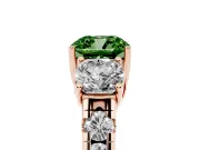 Fancy Green Cushion Cut Diamond Three-Stone Ring Set in Rose gold with Pavé Band