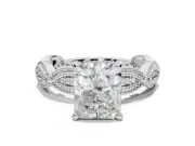 Radiant Cut Vintage Milgrain Engagement Ring Setting | Graduated Stations | White Gold