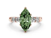 Fancy Green Marquise Cut Diamond Five-Stone Prong Set Engagement Ring Set in Rose gold with Channel Band
