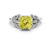 Cushion Cut Leaf Cluster Engagement Ring Setting for a Fancy Yellow Lab-Grown Diamond | Platinum