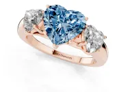 Heart-Shaped Three Stone Engagement Ring Setting for a Fancy Blue Lab-Grown Diamond | Matching Side Stones | Rose Gold