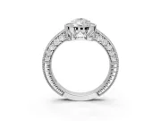 Pear-Shaped Vintage Milgrain Halo Engagement Ring Setting | Wide Pavé Band | Platinum