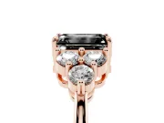 Fancy Black Emerald Cut Diamond Solitaire Ring Set in Rose gold with Cluster Accents on Each Side