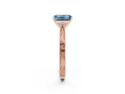Fancy Blue Emerald Cut Diamond Solitaire Milgrain Engraved Band Set in Rose gold with Prong Setting