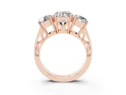 Round Three Stone Engagement Ring Setting | Beaded Shoulders | Rose Gold