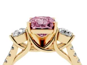 Radiant Cut Three-Stone Engagement Ring Setting for a Fancy Pink Lab-Grown Diamond | Yellow Gold