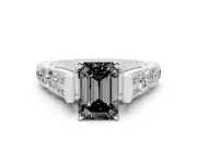 Fancy Black Emerald Cut Diamond Classic Solitaire Ring Set in Platinum with Pavé Band and Prong Setting